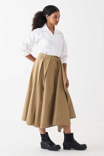 Buy_Three_Beige Gabardine Handkerchief Midi Skirt _at_Aza_Fashions