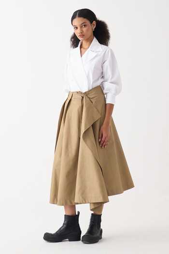Three_Beige Gabardine Handkerchief Midi Skirt _Online_at_Aza_Fashions
