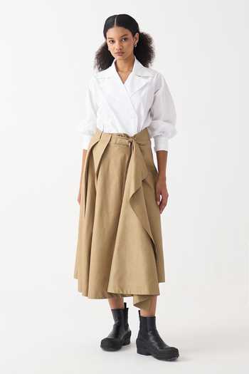 Buy_Three_Beige Gabardine Handkerchief Midi Skirt _Online_at_Aza_Fashions