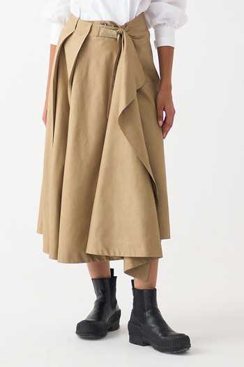Shop_Three_Beige Gabardine Handkerchief Midi Skirt _Online_at_Aza_Fashions