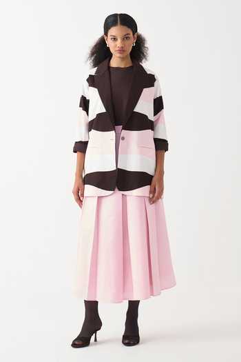 Shop_Three_Pink Chanderi Pleated Skirt _Online_at_Aza_Fashions