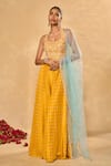 Buy_Chamee & Palak_Yellow Silk, Net Beads, Pearls, Zari Riz Jamewar Woven Corset Flared Pant Set _at_Aza_Fashions
