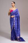 Buy_Mint N Oranges_Blue Silk Zari Handwoven Striped Saree With Unstitched Blouse Piece _at_Aza_Fashions