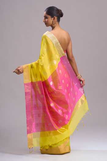 Mint N Oranges_Pink Chanderi Zari Pure Saree With Unstitched Blouse Piece _Online_at_Aza_Fashions