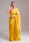 Mint N Oranges_Yellow Silk Zari Striped Pattern Saree With Unstitched Blouse Piece _at_Aza_Fashions
