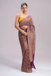Buy_Mint N Oranges_Wine Georgette Zari Geometric Woven Saree With Unstitched Blouse Piece _at_Aza_Fashions