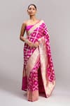 Mint N Oranges_Pink Silk Zari Handloom Saree And Unstitched Blouse Set 