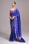 Mint N Oranges_Blue Silk Zari Handwoven Striped Saree With Unstitched Blouse Piece _Online