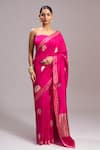 Shop_Mint N Oranges_Fuchsia Silk Bird Motif Saree With Unstitched Blouse Piece 