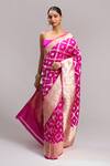 Shop_Mint N Oranges_Pink Silk Zari Handloom Saree And Unstitched Blouse Set _at_Aza_Fashions