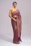 Shop_Mint N Oranges_Wine Georgette Zari Geometric Woven Saree With Unstitched Blouse Piece _at_Aza_Fashions