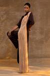 Eeda_Brown Silk, Tissue Asymmetric Tunic And Pant Set _at_Aza_Fashions