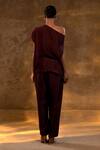 Shop_Eeda_Wine Silk, Tissue Asymmetric Top And Pant Set _at_Aza_Fashions