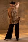 Shop_Eeda_Brown Silk, Tissue, Shantoon Crushed Chiniya Jacket Pant Set _at_Aza_Fashions