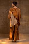 Shop_Eeda_Brown Silk, Tissue Asymmetric Kurta And Pant Set _at_Aza_Fashions