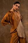 Eeda_Brown Silk, Tissue Asymmetric Kurta And Pant Set _Online_at_Aza_Fashions