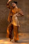 Shop_Eeda_Brown Silk, Tissue Asymmetric Kurta And Pant Set _Online_at_Aza_Fashions