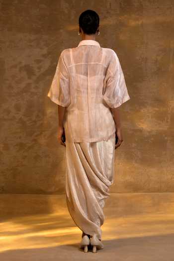 Shop_Eeda_Blush Tissue, Shantoon Crushed Shirt And Skirt Set _at_Aza_Fashions