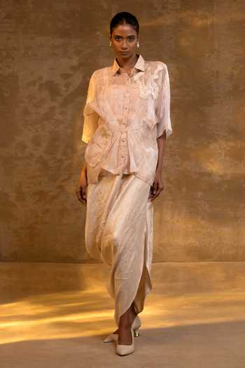 Buy_Eeda_Blush Tissue, Shantoon Crushed Shirt And Skirt Set _at_Aza_Fashions