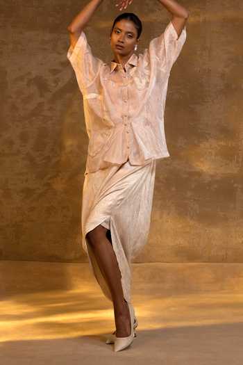 Buy_Eeda_Blush Tissue, Shantoon Crushed Shirt And Skirt Set _Online_at_Aza_Fashions