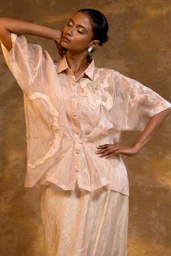 Eeda_Blush Tissue, Shantoon Crushed Shirt And Skirt Set _at_Aza_Fashions