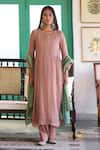 Buy_Trendy Tokari_Pink Silk, Chanderi, Cotton Embroidery Kurta Pant Set _at_Aza_Fashions