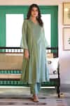 Buy_Trendy Tokari_Green Silk, Chanderi, Cotton Embroidery Hand Kurta Set _Online_at_Aza_Fashions