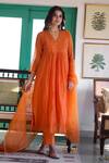 Trendy Tokari_Orange Silk, Chanderi, Cotton, Organza Embroidery Gathered Kurta Set _at_Aza_Fashions
