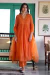 Buy_Trendy Tokari_Orange Silk, Chanderi, Cotton, Organza Embroidery Gathered Kurta Set _at_Aza_Fashions