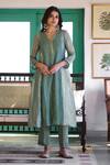 Trendy Tokari_Green Silk, Chanderi, Cotton Embroidery Hand Kurta Set _at_Aza_Fashions