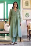Trendy Tokari_Green Silk, Chanderi, Cotton Embroidery Hand Kurta Set _Online_at_Aza_Fashions