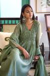 Buy_Trendy Tokari_Green Silk, Chanderi, Cotton Embroidery Hand Kurta Set _Online_at_Aza_Fashions