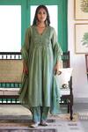 Buy_Trendy Tokari_Green Silk, Chanderi, Cotton Embroidery Hand Kurta Set _at_Aza_Fashions