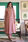 Shop_Trendy Tokari_Pink Silk, Chanderi, Cotton Embroidery Straight Kurta Set _at_Aza_Fashions