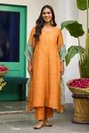 Buy_Trendy Tokari_Orange Tissue, Cotton, Organza Embroidery, Sequins Kurta Set With Dupatta _at_Aza_Fashions