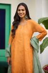 Shop_Trendy Tokari_Orange Tissue, Cotton, Organza Embroidery, Sequins Kurta Set With Dupatta 