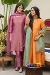 Trendy Tokari_Orange Tissue, Cotton, Organza Embroidery, Sequins Kurta Set With Dupatta 