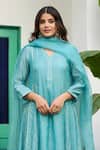 Trendy Tokari_Blue Silk, Chanderi, Cotton, Organza Embroidery Kurta Set _Online_at_Aza_Fashions