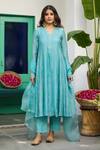 Shop_Trendy Tokari_Blue Silk, Chanderi, Cotton, Organza Embroidery Kurta Set _Online_at_Aza_Fashions