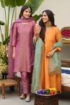 Trendy Tokari_Purple Tissue, Cotton, Organza Embroidery Thread Kurta Set _at_Aza_Fashions