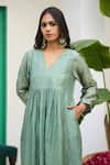 Buy_Trendy Tokari_Green Silk, Chanderi, Cotton, Organza Embroidery Hand Kurta Set _Online_at_Aza_Fashions