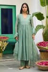 Buy_Trendy Tokari_Green Silk, Chanderi, Cotton, Organza Embroidery Hand Kurta Set _at_Aza_Fashions