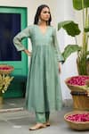 Trendy Tokari_Green Silk, Chanderi, Cotton, Organza Embroidery Hand Kurta Set _at_Aza_Fashions