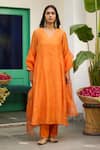 Buy_Trendy Tokari_Orange Silk, Chanderi, Cotton, Organza Embroidery Hand Kurta Set _at_Aza_Fashions