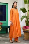Shop_Trendy Tokari_Orange Silk, Chanderi, Cotton, Organza Embroidery Hand Kurta Set _Online_at_Aza_Fashions