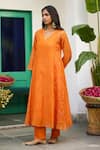 Trendy Tokari_Orange Silk, Chanderi, Cotton, Organza Embroidery Hand Kurta Set _at_Aza_Fashions