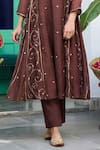 Trendy Tokari_Brown Silk, Chanderi, Cotton, Organza Embroidery Kurta Set _Online_at_Aza_Fashions