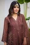 Shop_Trendy Tokari_Brown Silk, Chanderi, Cotton, Organza Embroidery Kurta Set _Online_at_Aza_Fashions