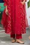 Trendy Tokari_Red Silk, Chanderi, Cotton, Organza Embroidery Kurta Pant Set _Online_at_Aza_Fashions