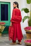 Shop_Trendy Tokari_Red Silk, Chanderi, Cotton, Organza Embroidery Kurta Pant Set _at_Aza_Fashions